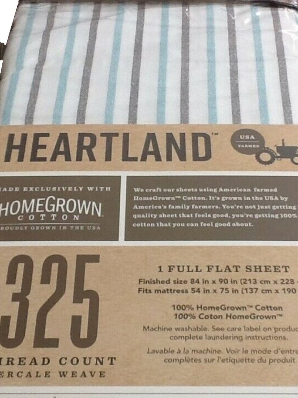 new STRIPE Heartland 325 Thread Count 100% Cotton Percale-Weave FULL Flat Sheet - Picture 2 of 5